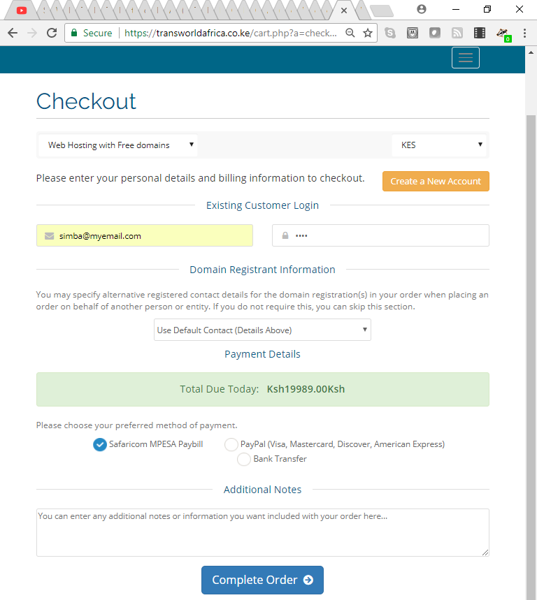 Purchase .ke domain and pay with safaricom mpesa transworldafrica.co.ke purchase .co.ke domain