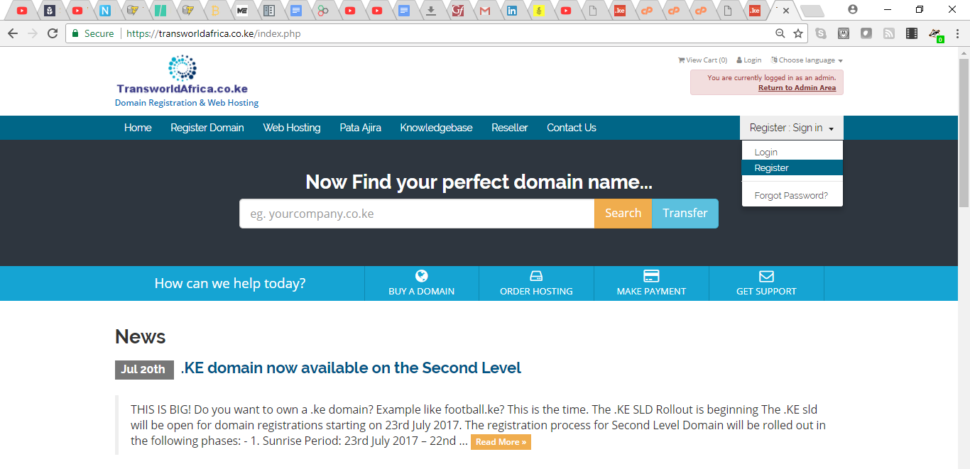 transworldafrica.co.ke homepage for .ke domain registration and web hosting in Kenya transworldafrica.co.ke homepage