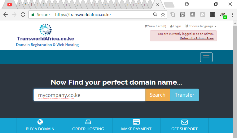 Register .ke domain transworldafrica.co.ke start new domain registration